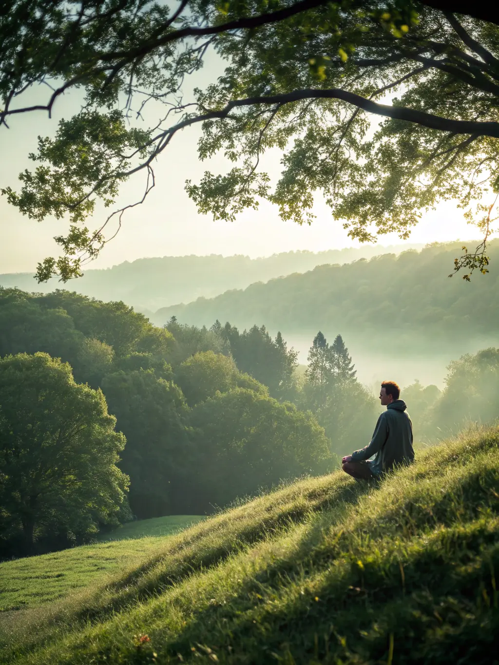 A person meditating peacefully, with a subtle overlay of Neuma Nine product imagery, symbolizing the alignment of mind, body, and soul that the brand promotes.